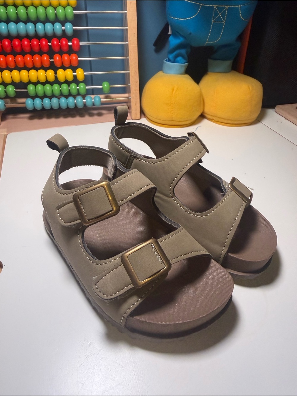Kids Olive Green Double-Buckle Sandals with Padded Footbed